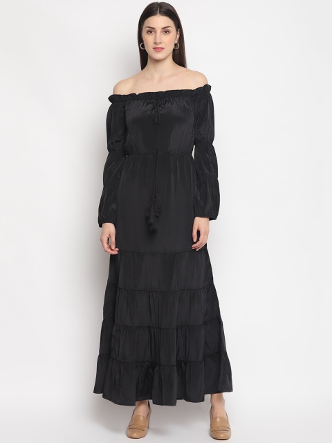 

OTORVA Women Black Crepe Solid Tiered Maxi Dress
