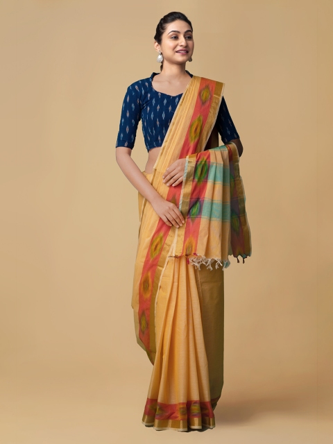 

Unnati Silks Orange Pure Cotton Solid Mysore Silk Handloom Saree