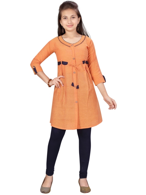 

Aarika Girls Orange Solid Cotton Kurta Set