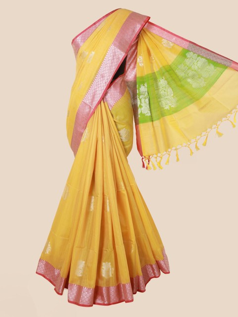 

Pothys Yellow Woven Design Cotton Blend Saree