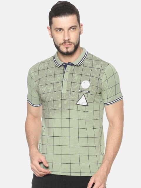 

HALTON HILLS Men Green Checked Polo Collar T-shirt