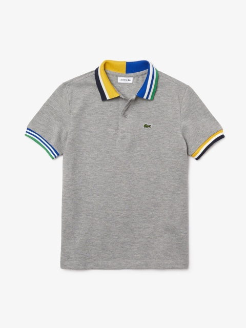 

Lacoste Boys Grey Solid Polo Collar Cotton T-shirt