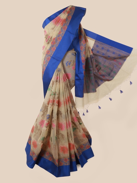

Pothys Cream-Coloured Woven Design Saree With Tasseled Pallu