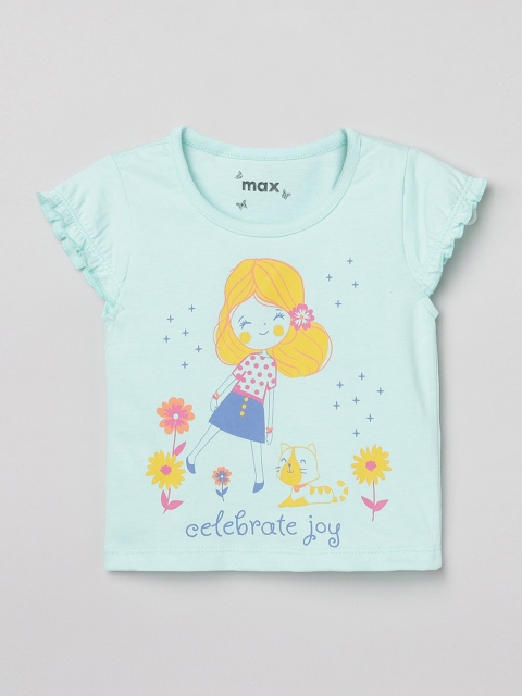 

max Turquoise Blue Printed Pure Cotton Regular Top