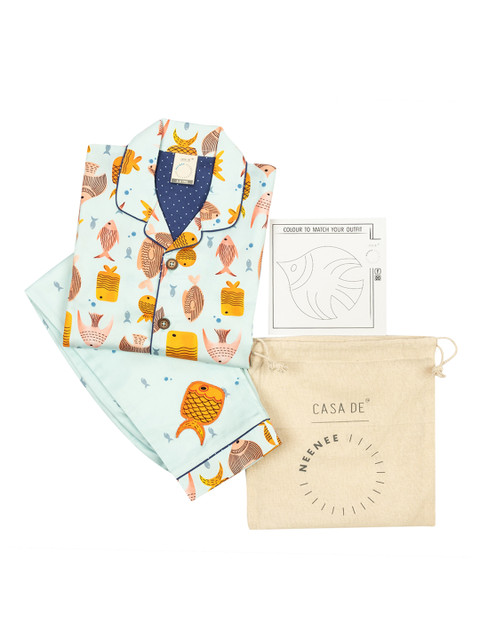 

CASA DE NEE NEE Unisex Kids Sea Green Printed Night suit
