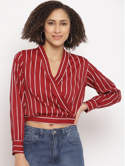 

STALK Maroon Striped Wrap Crop Top
