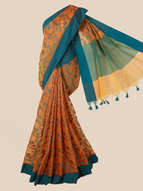 

Pothys Orange & Blue Supernet Printed Saree