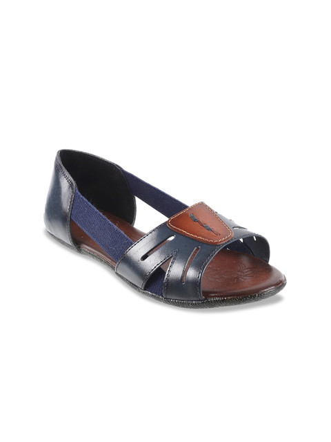 

Mochi Women Blue Textured Leather Open Toe Flats