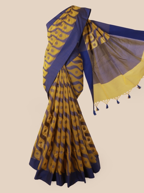 

Pothys Yellow & Blue Supernet Woven Design Saree