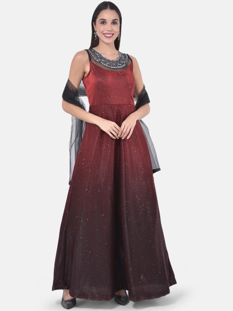 

Neerus Women Maroon Embellished Gown Dress Dupatta