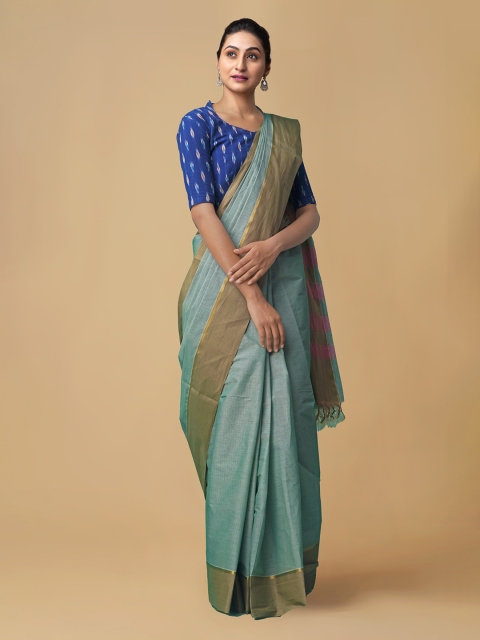

Unnati Silks Green Pure Cotton Solid Handloom Sambalpuri Saree