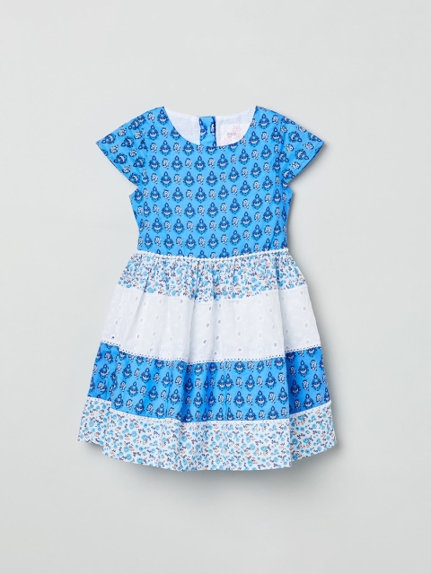 

max Girls Blue Printed Cotton Fit and Flare Dress