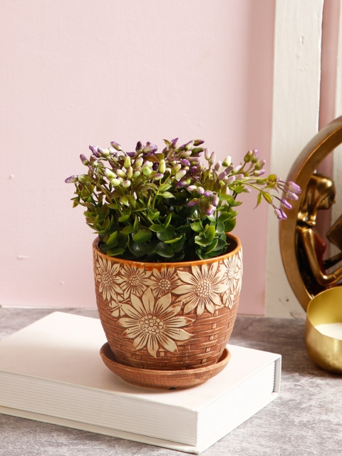

Aapno Rajasthan Rust & White Textured Tropical Flowers Planter