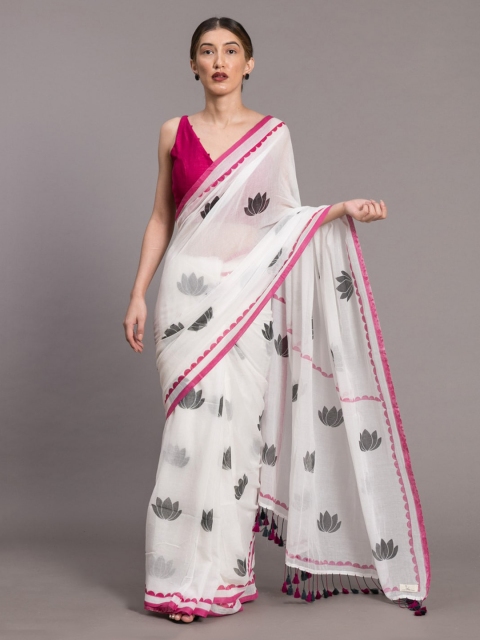 

Suta White Printed Pure Cotton Saree