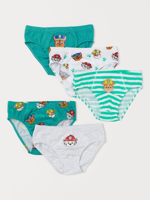

H&M Boys Green 5-Pack Printed Boys Briefs 0962863001, White