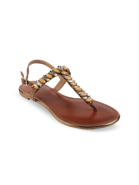 

Mochi Women Gold-Toned Embellished T-Strap Flats