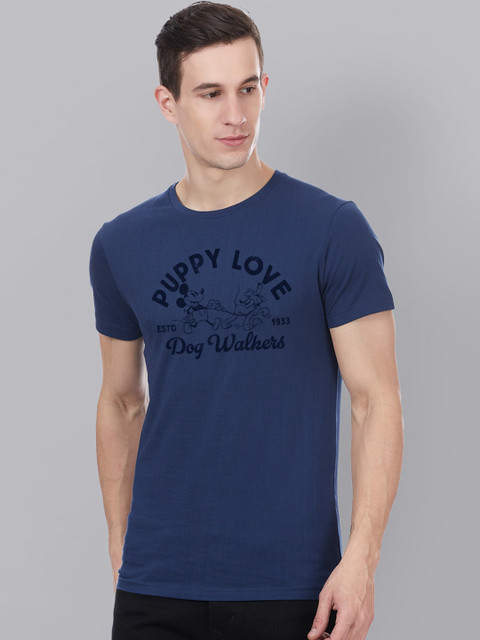 

Free Authority Men Blue Mickey Friends Printed Round Neck Pure Cotton T-shirt