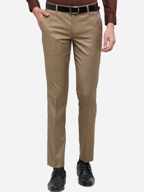 

JADE BLUE Men Khaki Checked Slim Fit Solid Formal Trousers