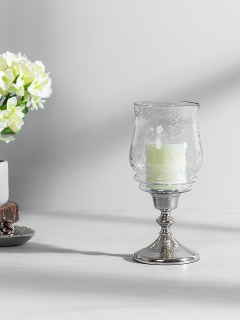 

Pure Home and Living Transparent & Silver-Toned Hazel Hurricane Candle Holder