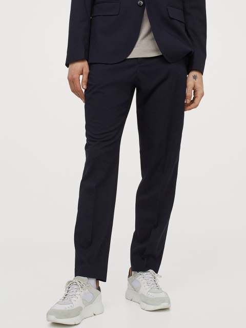 

H&M Men Blue Solid Regular Fit Suit Trousers