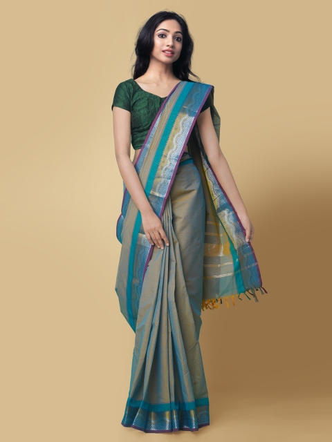 

Unnati Silks Green Pure Cotton Solid Chettinad Saree