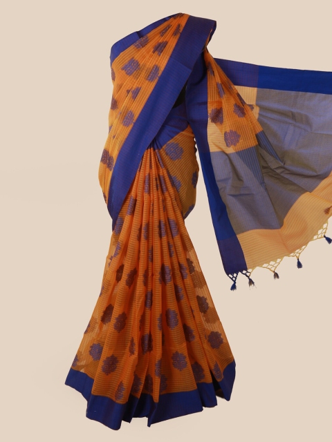

Pothys Orange & Navy Blue Supernet Woven Design Saree