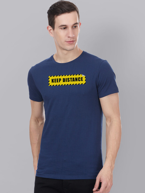 

Free Authority Men Blue Printed Round Neck Cotton Pure Cotton T-shirt