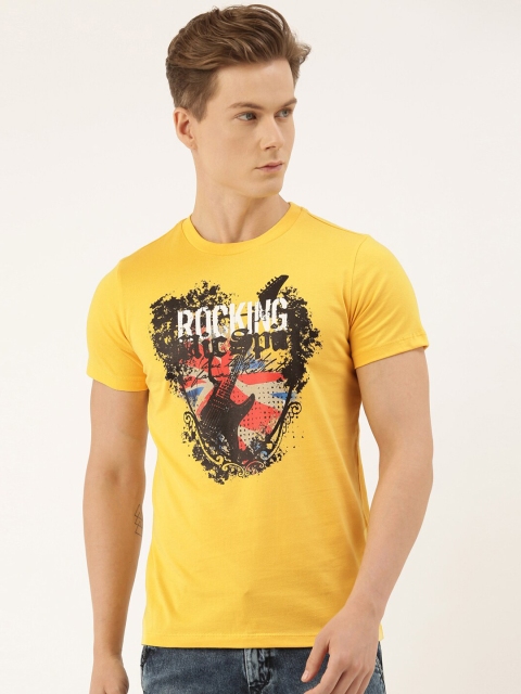 

QUANCIOUS Men Mustard Printed Round Neck Organic Cotton T-shirt