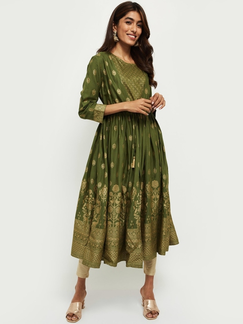 

max Women Green Ethnic Motifs Printed Anarkali Kurta