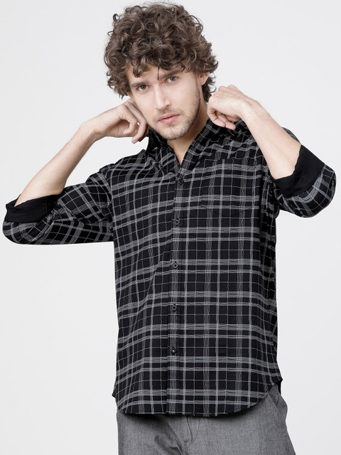 

HIGHLANDER Men Black Slim Fit Checked Casual Shirt