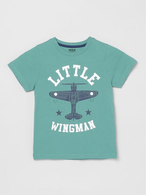 

max Boys Green Printed Round Neck T-shirt