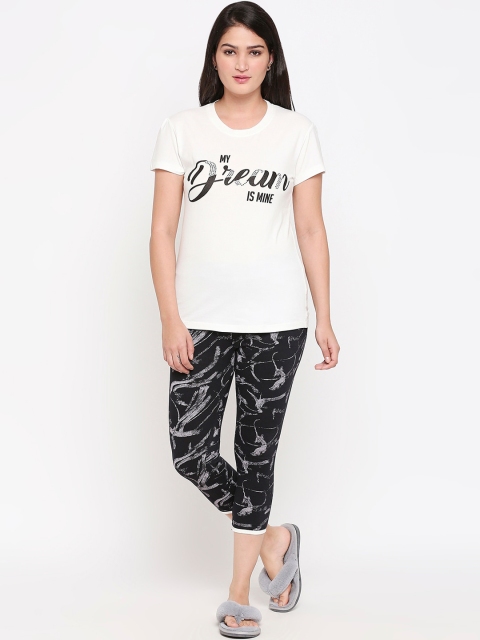 

XIN Women White & Black Printed Night Suit