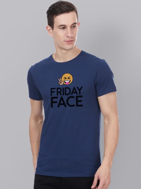 

Free Authority Men Blue Black Emoji One Printed Round Neck Pure Cotton T-shirt