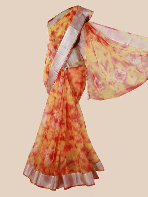 Pothys Yellow & Red Tissue Dyed Saree