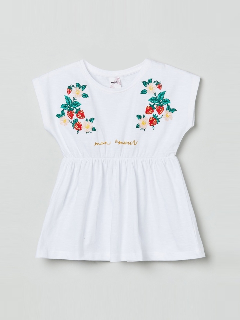 max White Floral Embroidered Pure Cotton Regular Top