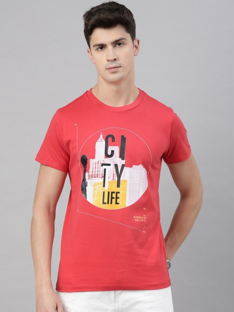 

QUANCIOUS Men Coral Printed Round Neck T-shirt