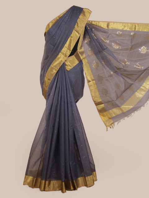 

Pothys Grey & Gold Pure Silk Woven Design Kanjeevaram Saree