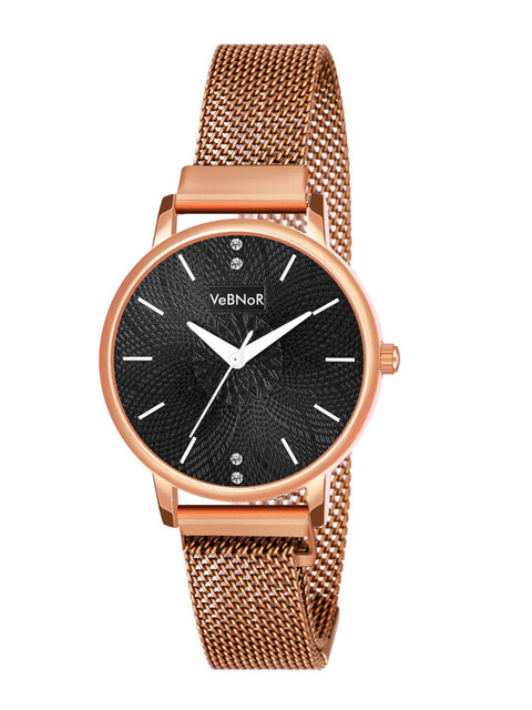 

VeBNoR Girls Black & Rose Gold Analogue Watch WT 143
