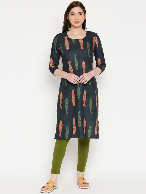 

ZRI Women Green Quirky Printed Kurta