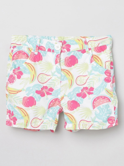 

max Girls White Printed Cotton Regular Fit Shorts