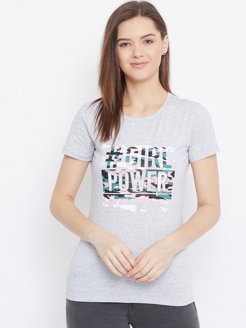 

Bishop Cotton Women Grey Printed Round Neck T-shirt