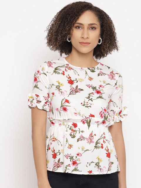 

STALK White Floral Printed A-Line Top