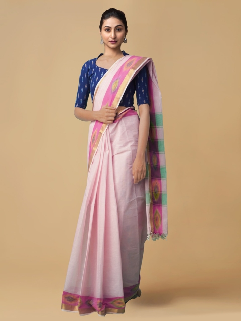 

Unnati Silks Pink Pure Cotton Solid Mysore Silk Saree