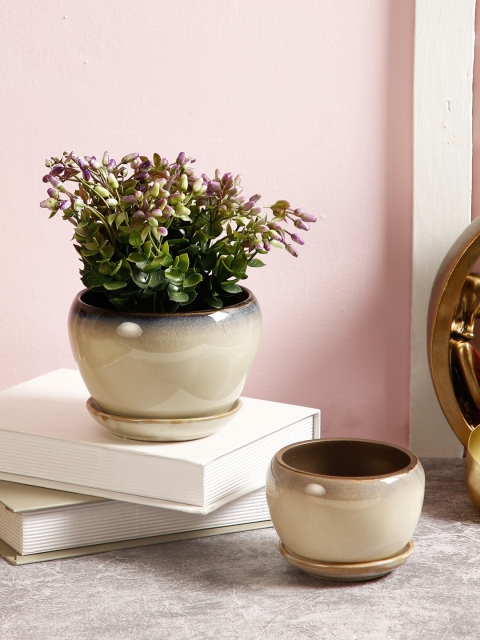 

Aapno Rajasthan Set Of 2 Beige & Grey Indoor Ceramic Pots