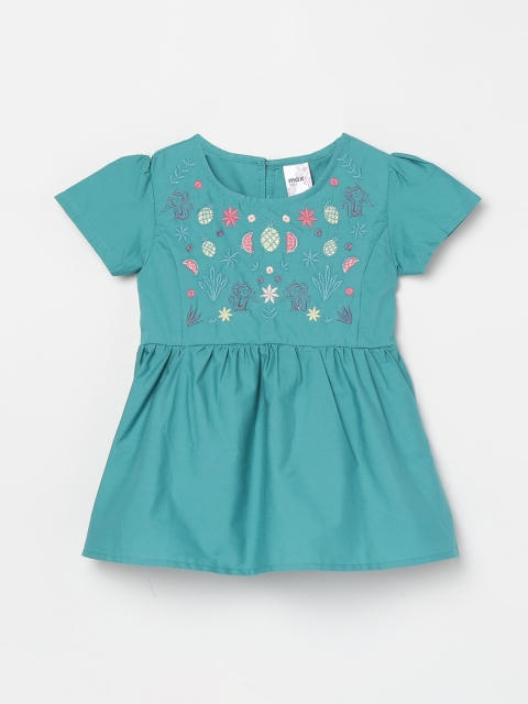 max Green Embroidered Pure Cotton Regular Top