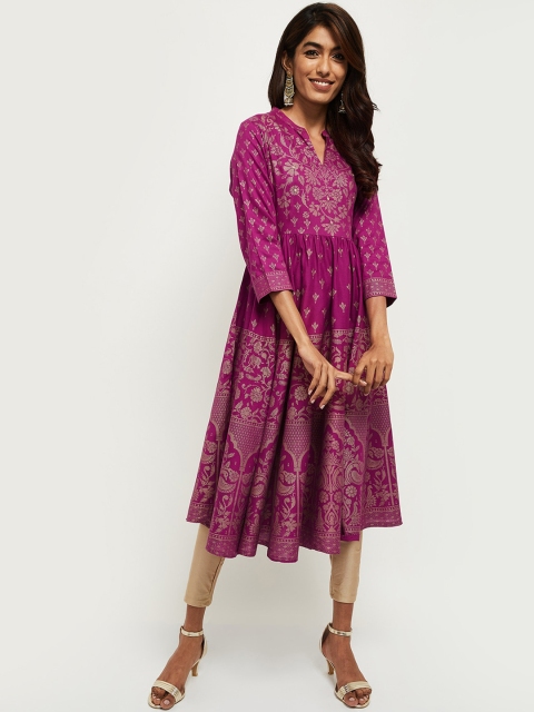 

max Women Mauve Ethnic Motifs Printed Anarkali Kurta