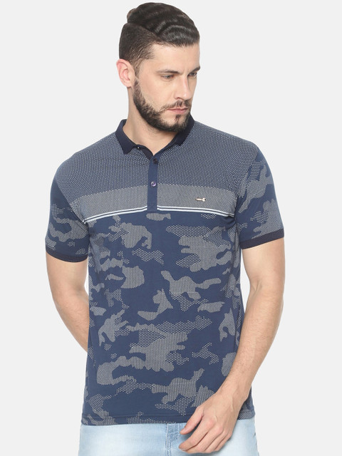 

HALTON HILLS Men Navy Blue Printed Polo Collar T-shirt