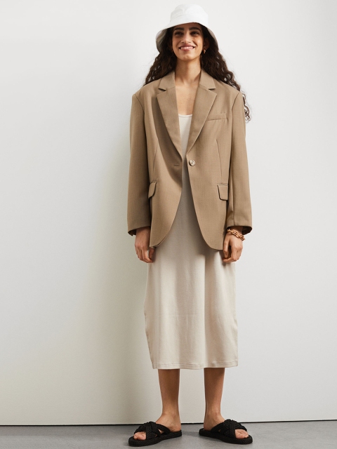 

H&M Women Beige Solid Ribbed Maxi Dress