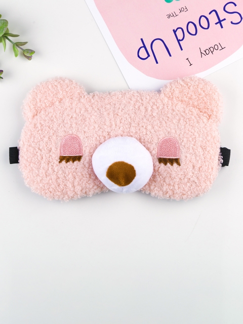 

Bigsmall Pink & Black Fuzzy Bear Travel Eye Gel Mask