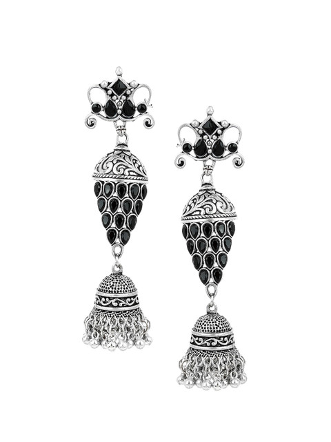 

Mali Fionna Black & Silver-Toned Oxidised Dome Shaped Jhumkas